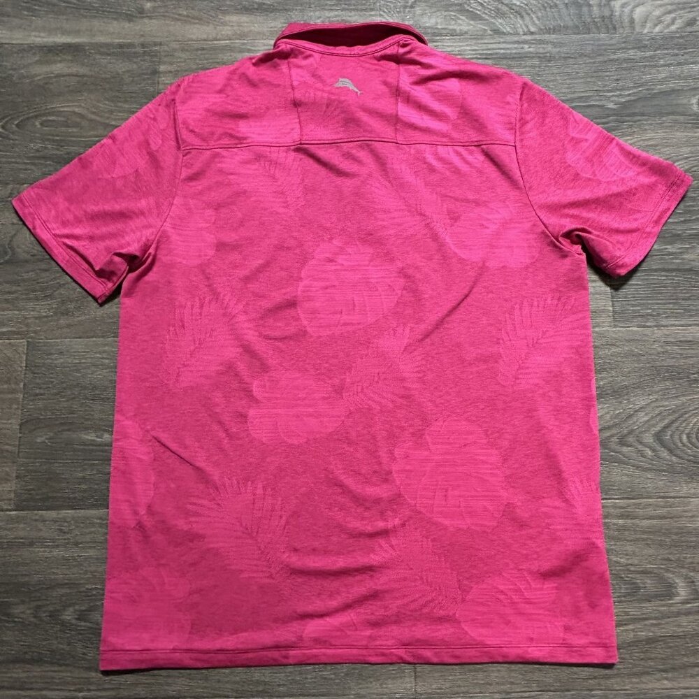 Tommy Bahama IslandZone Polo Shirt Medium Hawaiian Leaf Print Pink Short Sleeve - Picture 2 of 7